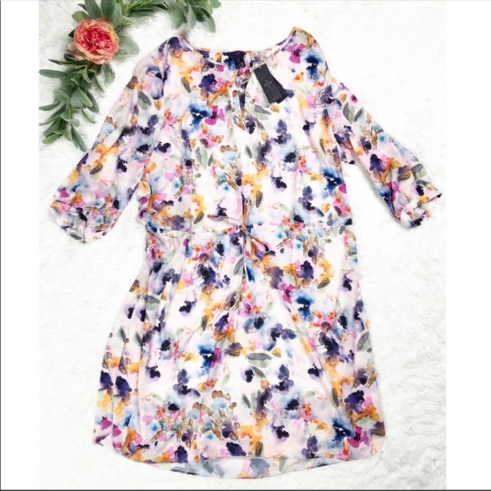 NYDJ Floral Watercolor Shirt Dress Plus Size 1x